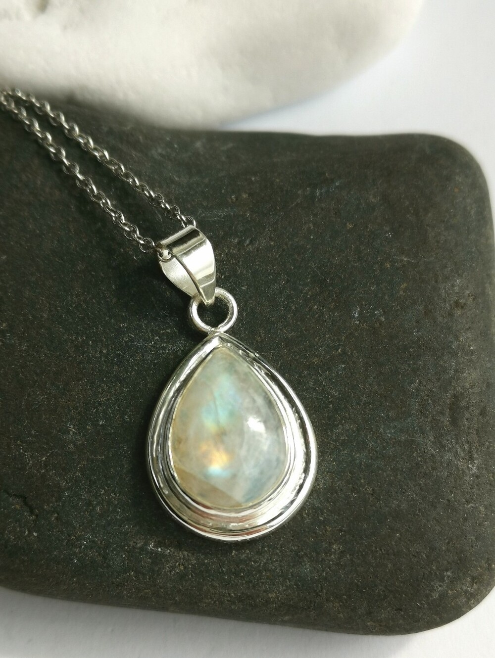Rainbow  Moonstone  sterling silver pendant Only 🆕